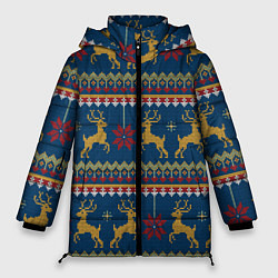 Куртка зимняя женская Новогодний свитер c оленями 3, цвет: 3D-красный