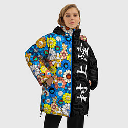 Куртка зимняя женская Такаси Мураками Иероглифами, цвет: 3D-красный — фото 2