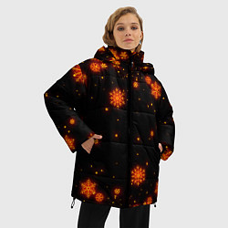 Куртка зимняя женская ОГНЕННЫЕ НОВОГОДНИЕ СНЕЖИНКИ НЕОН, цвет: 3D-красный — фото 2