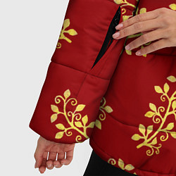 Куртка зимняя женская Золотые веточки на ярко красном фоне, цвет: 3D-черный — фото 2