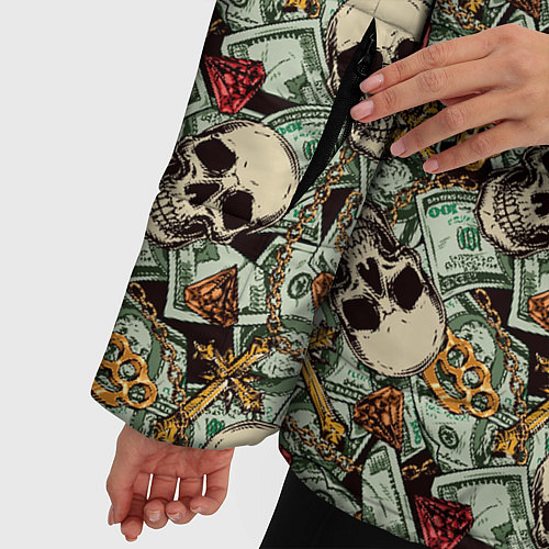 Женская зимняя куртка Доллары, Черепа, Бриллианты, Кресты, Кастеты, Цепи / 3D-Черный – фото 5