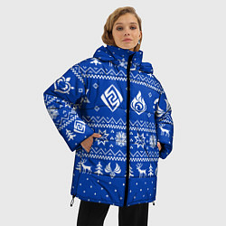 Куртка зимняя женская НОВОГОДНИЙ СВИТЕР GENSHIN IMPACT СИНИЙ, цвет: 3D-светло-серый — фото 2