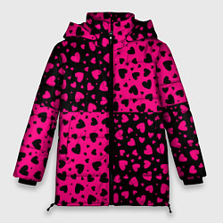 Куртка зимняя женская Черно-Розовые сердца, цвет: 3D-светло-серый