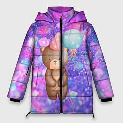 Куртка зимняя женская День Рождения - Медвежонок с шариками, цвет: 3D-светло-серый