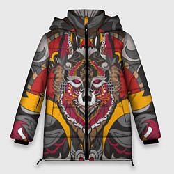 Куртка зимняя женская Этника Волк Узоры, цвет: 3D-черный