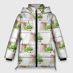 Куртка зимняя женская Зеленый чай паттерн, цвет: 3D-светло-серый