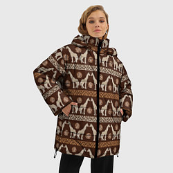 Куртка зимняя женская Жирафы Африка паттерн, цвет: 3D-светло-серый — фото 2