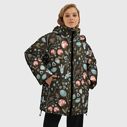 Куртка зимняя женская Цветы и ягоды паттерн, цвет: 3D-черный — фото 2