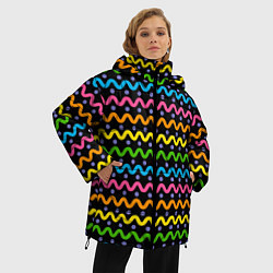 Куртка зимняя женская Разноцветные волнистые линии, цвет: 3D-красный — фото 2