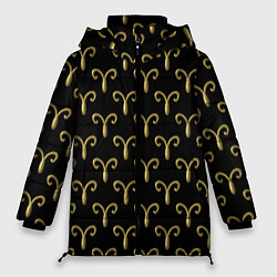 Женская зимняя куртка Золотой овен на черном фоне Паттерн