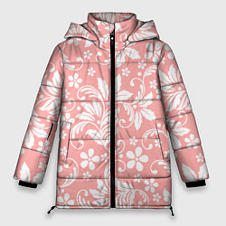 Куртка зимняя женская Белый цветочный узор, цвет: 3D-красный