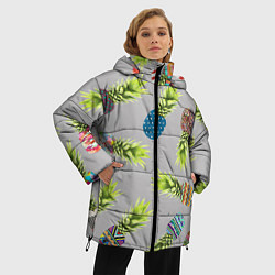 Куртка зимняя женская Узорные ананасы, цвет: 3D-светло-серый — фото 2