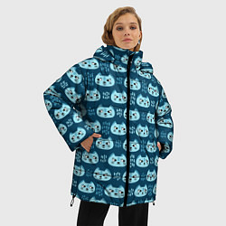 Куртка зимняя женская Мордочки котов в плоском стиле Паттерн, цвет: 3D-светло-серый — фото 2
