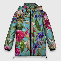 Куртка зимняя женская Цветы Ярко-Синие, цвет: 3D-красный