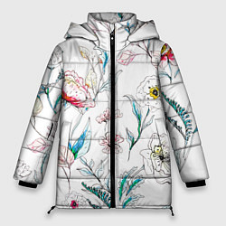 Куртка зимняя женская Цветы Нарисованные, цвет: 3D-светло-серый