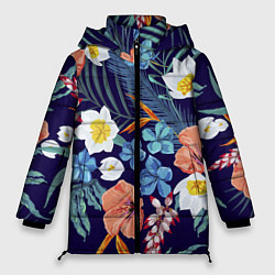 Куртка зимняя женская Цветы Экзотические, цвет: 3D-светло-серый