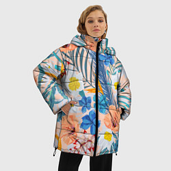 Куртка зимняя женская Цветы Яркие Тропические, цвет: 3D-красный — фото 2