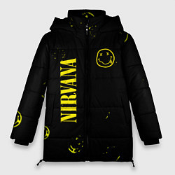 Куртка зимняя женская Nirvana паттерн смайлы, цвет: 3D-красный
