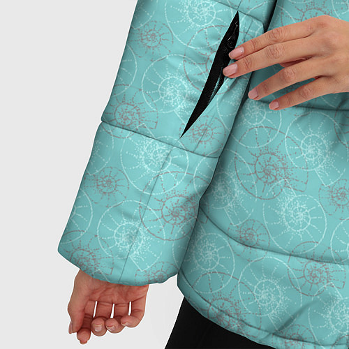 Женская зимняя куртка Морские раковины наутилус на бирюзовом фоне / 3D-Черный – фото 5