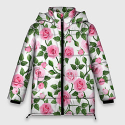 Куртка зимняя женская Распустившиеся розы, цвет: 3D-светло-серый