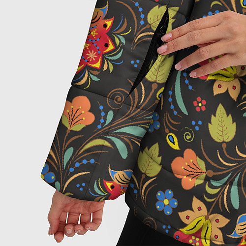 Женская зимняя куртка Хохломские цветочки / 3D-Черный – фото 5