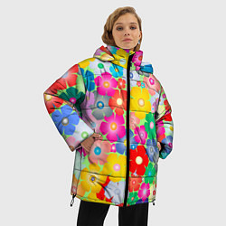 Куртка зимняя женская Цветочки фон, цвет: 3D-красный — фото 2