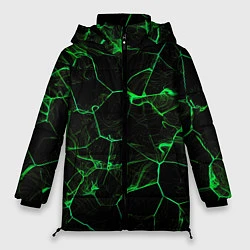Куртка зимняя женская Абстракция - Черно-зеленый фон - дым, цвет: 3D-черный