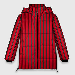 Куртка зимняя женская Красно-черный узор в полоску, цвет: 3D-черный