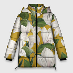 Куртка зимняя женская Цветы Белые Лилии, цвет: 3D-черный