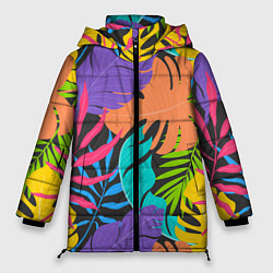 Куртка зимняя женская Тропические экзотические листья, цвет: 3D-черный
