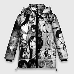 Куртка зимняя женская Атака титанов паттерн, цвет: 3D-черный