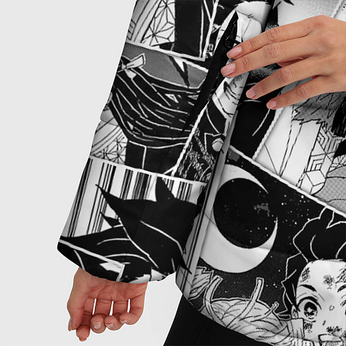 Женская зимняя куртка Клинок рассекающий демонов паттерн / 3D-Черный – фото 5
