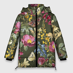 Куртка зимняя женская Цветы Винтажные, цвет: 3D-светло-серый