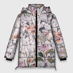 Куртка зимняя женская Цветы Эхинацеи, цвет: 3D-светло-серый