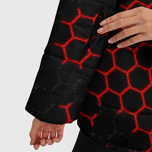 Женская зимняя куртка НАНОКОСТЮМ Black and Red Hexagon Гексагоны / 3D-Красный – фото 5