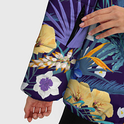 Куртка зимняя женская Цветы Фиолетовые Гибискусы, цвет: 3D-светло-серый — фото 2