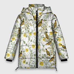 Женская зимняя куртка Цветы Жёлтые С Птицами