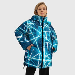 Куртка зимняя женская Неоновые лучи и неоновые надписи - Голубой, цвет: 3D-светло-серый — фото 2