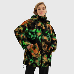Куртка зимняя женская Зелено-оранжевый осенний абстрактный узор, цвет: 3D-светло-серый — фото 2