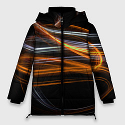 Куртка зимняя женская Волнообразные линии неона - Оранжевый, цвет: 3D-черный