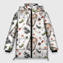 Куртка зимняя женская Узор Грибы и Корзины, цвет: 3D-светло-серый