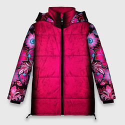 Куртка зимняя женская Розовый в цветах, цвет: 3D-черный