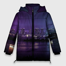 Женская зимняя куртка Неоновый город с рекой - Фиолетовый