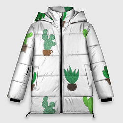 Куртка зимняя женская Кактусы в горшках, паттерн, цвет: 3D-светло-серый