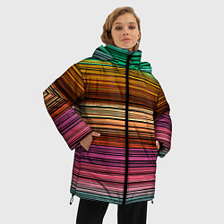 Куртка зимняя женская Multicolored thin stripes Разноцветные полосы, цвет: 3D-черный — фото 2