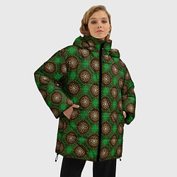 Куртка зимняя женская Коричневые круги на зеленом фоне, цвет: 3D-светло-серый — фото 2