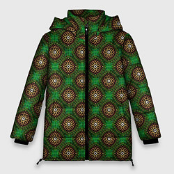 Куртка зимняя женская Коричневые круги на зеленом фоне, цвет: 3D-светло-серый