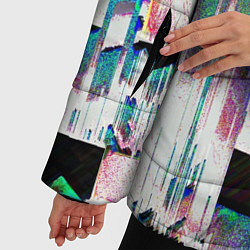 Куртка зимняя женская Glitch Abstract squares Глитч Абстрактные квадраты, цвет: 3D-черный — фото 2