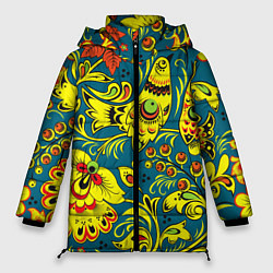 Куртка зимняя женская Хохломская Роспись Две Птицы, цвет: 3D-черный