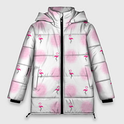 Куртка зимняя женская Фламинго и круги на белом фоне, цвет: 3D-светло-серый